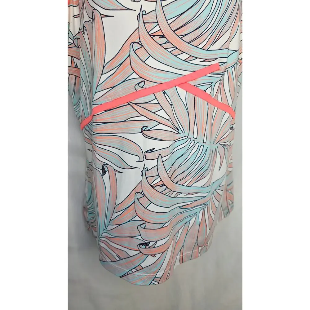 Tail Activewear Tank Top Womens L Tropical Palm Print Athletic Sleeveless Coral